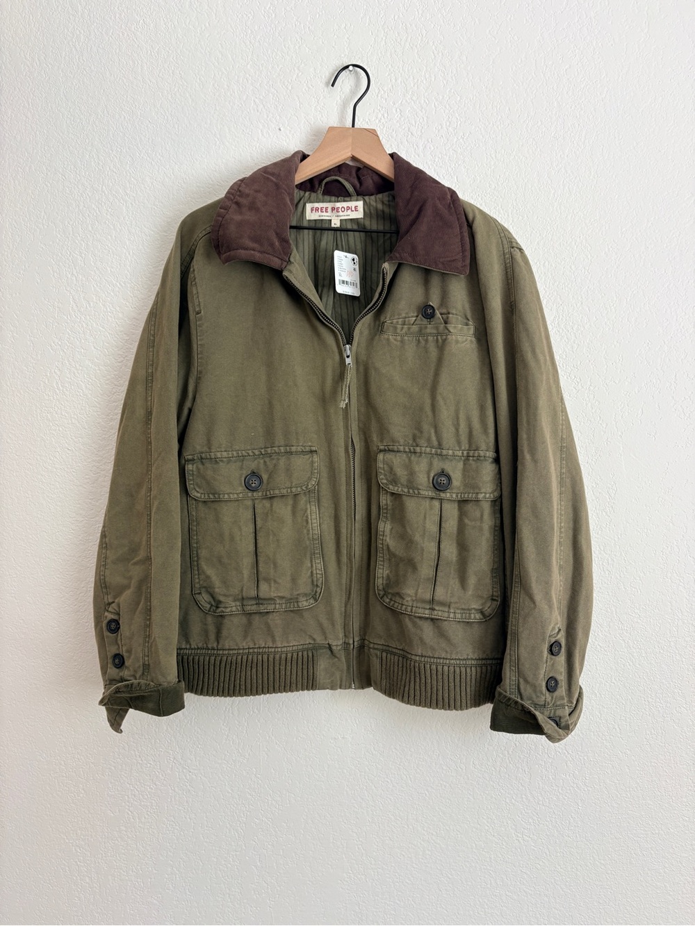 NWT Free People Harley Olive Utility Jacket with Corduroy Collar - Picture 2 of 10